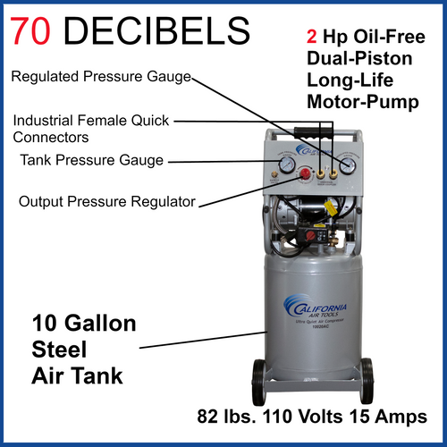 California Air Tools 10020C Ultra Quiet  & Oil-Free  2.0 Hp, 10.0 Gal. Steel Tank Air Compressor