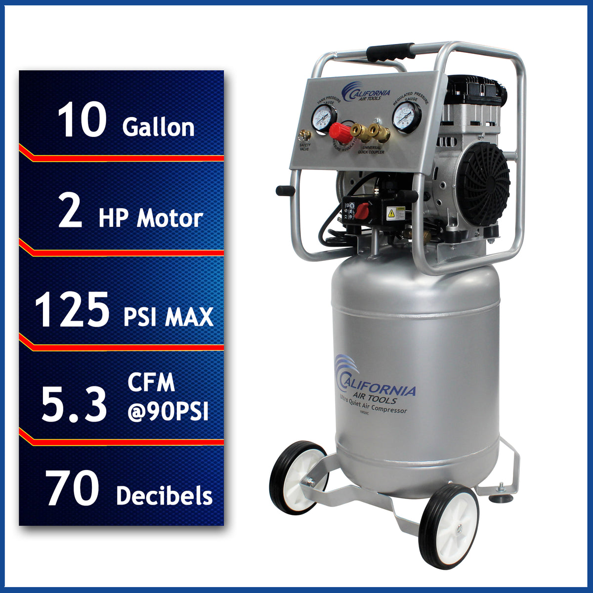 California Air Tools 10020C Ultra Quiet  & Oil-Free  2.0 Hp, 10.0 Gal. Steel Tank Air Compressor
