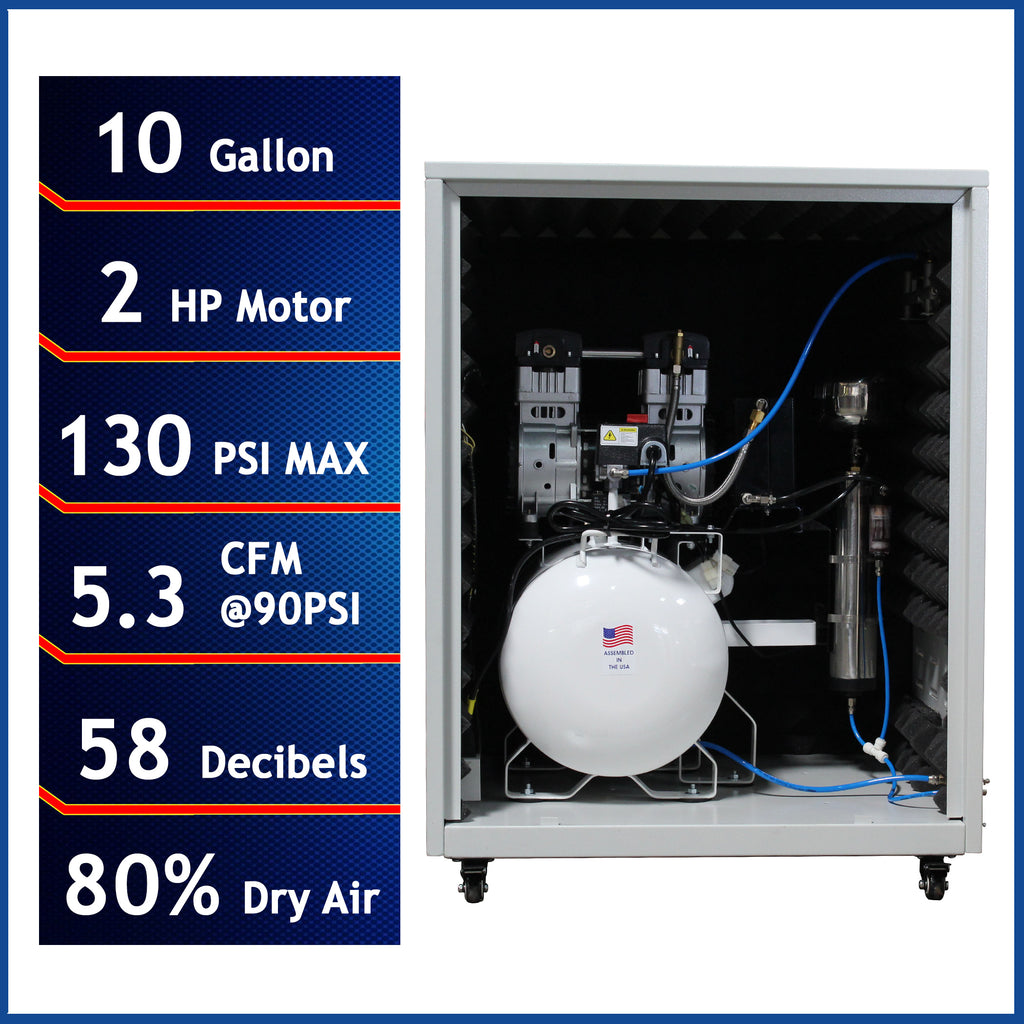 California Air Tools 10020DSPC Ultra Quiet  & Oil-Free   2.0 Hp 10.0 Gal. Air Compressor with Air Dryer in Sound Proof Cabinet