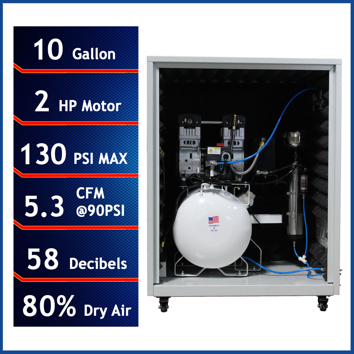 California Air Tools 10020DSPC Ultra Quiet  & Oil-Free   2.0 Hp 10.0 Gal. Air Compressor with Air Dryer in Sound Proof Cabinet