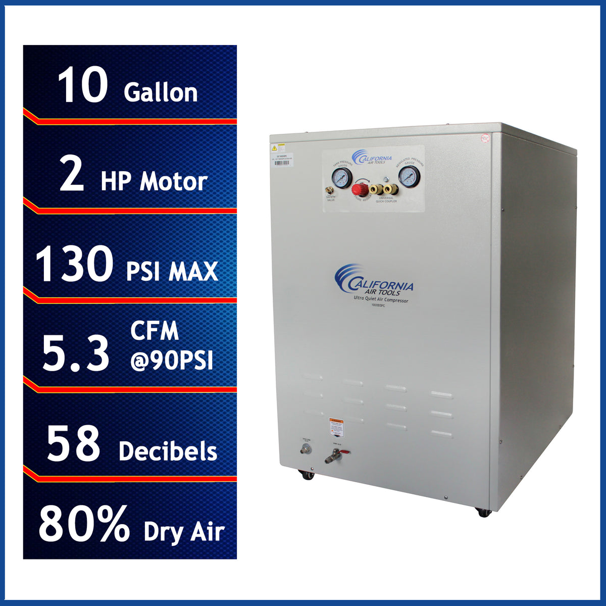 California Air Tools 10020DSPC Ultra Quiet  & Oil-Free   2.0 Hp 10.0 Gal. Air Compressor with Air Dryer in Sound Proof Cabinet