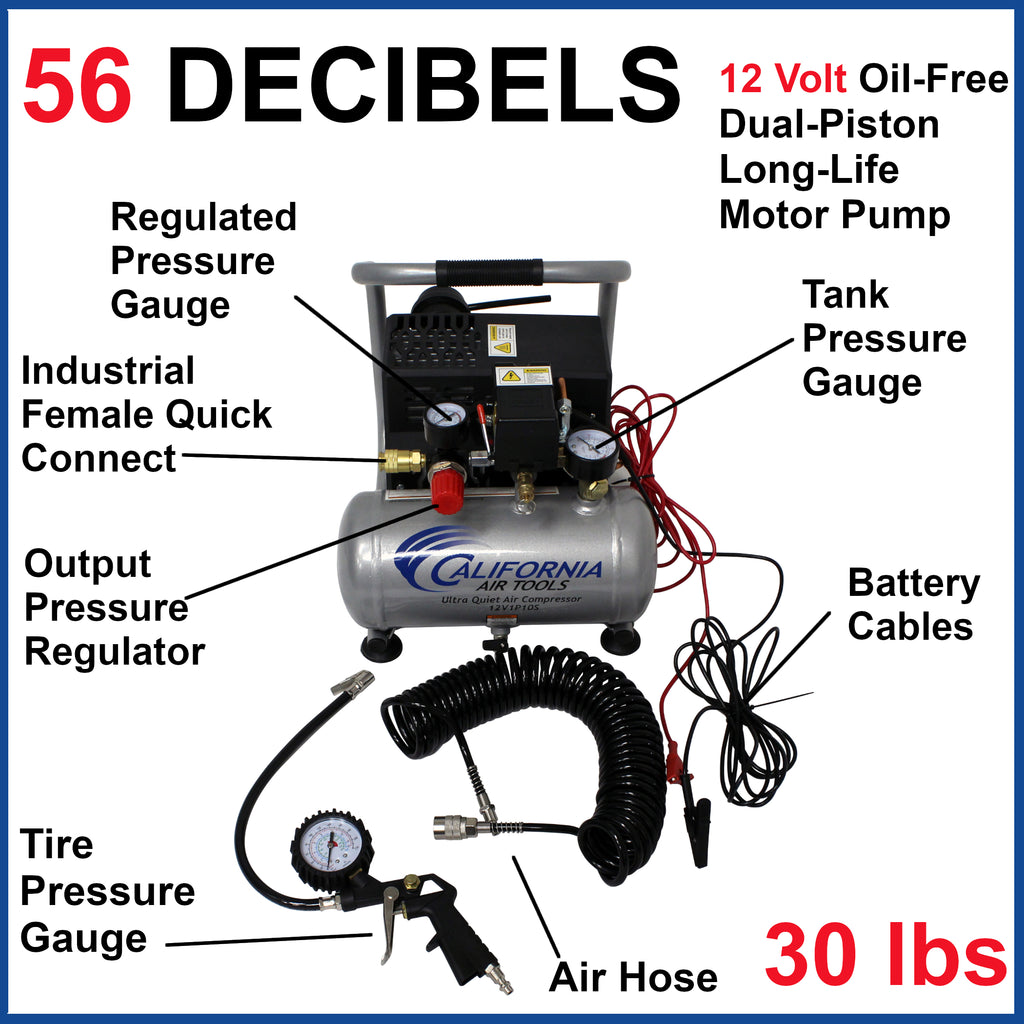 California Air Tools 12V1P10S Light & Quiet .12 Volt, 1.0 Gal. Steel Tank Portable Air Compressor