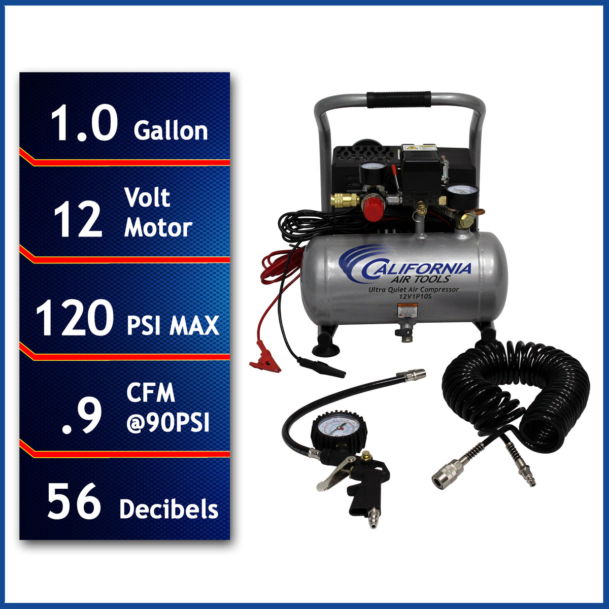 California Air Tools 12V1P10S Light & Quiet .12 Volt, 1.0 Gal. Steel Tank Portable Air Compressor