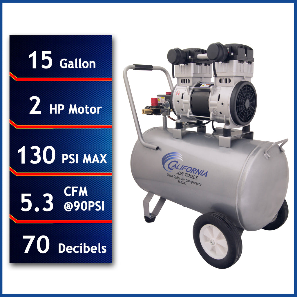 California Air Tools 15020C Ultra Quiet  & Oil-Free  2.0 Hp, 15.0 Gal. Steel Tank Air Compressor  (CSA/UL)