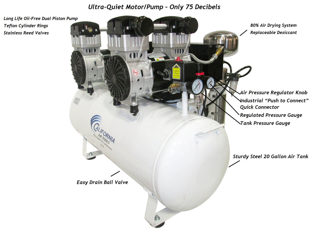 California Air Tools 20040DC Ultra Quiet & Oil-Free 4.0 Hp, 20.0 Gal. Steel Tank Air Compressor with Auto Drain Valve and Dolly