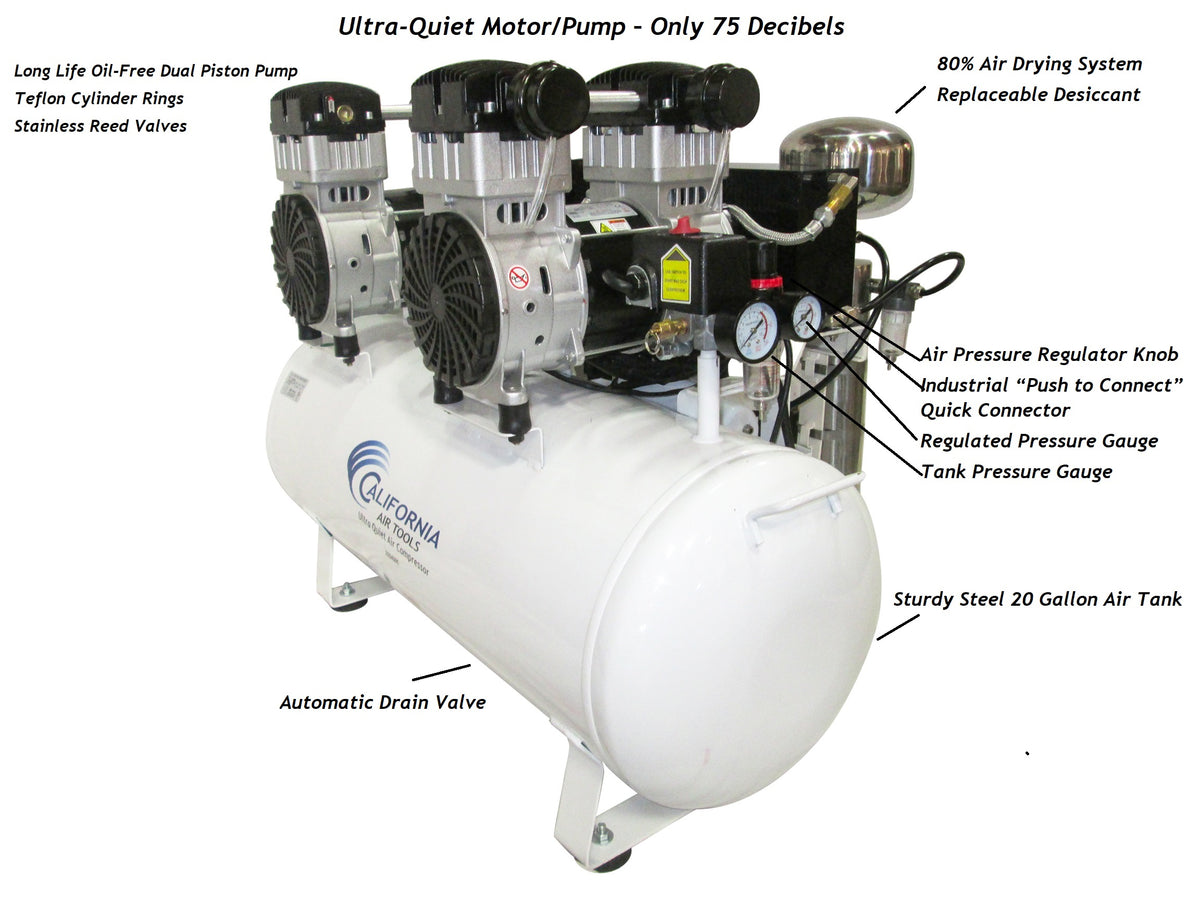 California Air Tools 20040DCAD Ultra Quiet & Oil-Free 4.0 Hp, 20.0 Gal. Steel Tank Air Compressor with Auto Drain Valve and Dolly