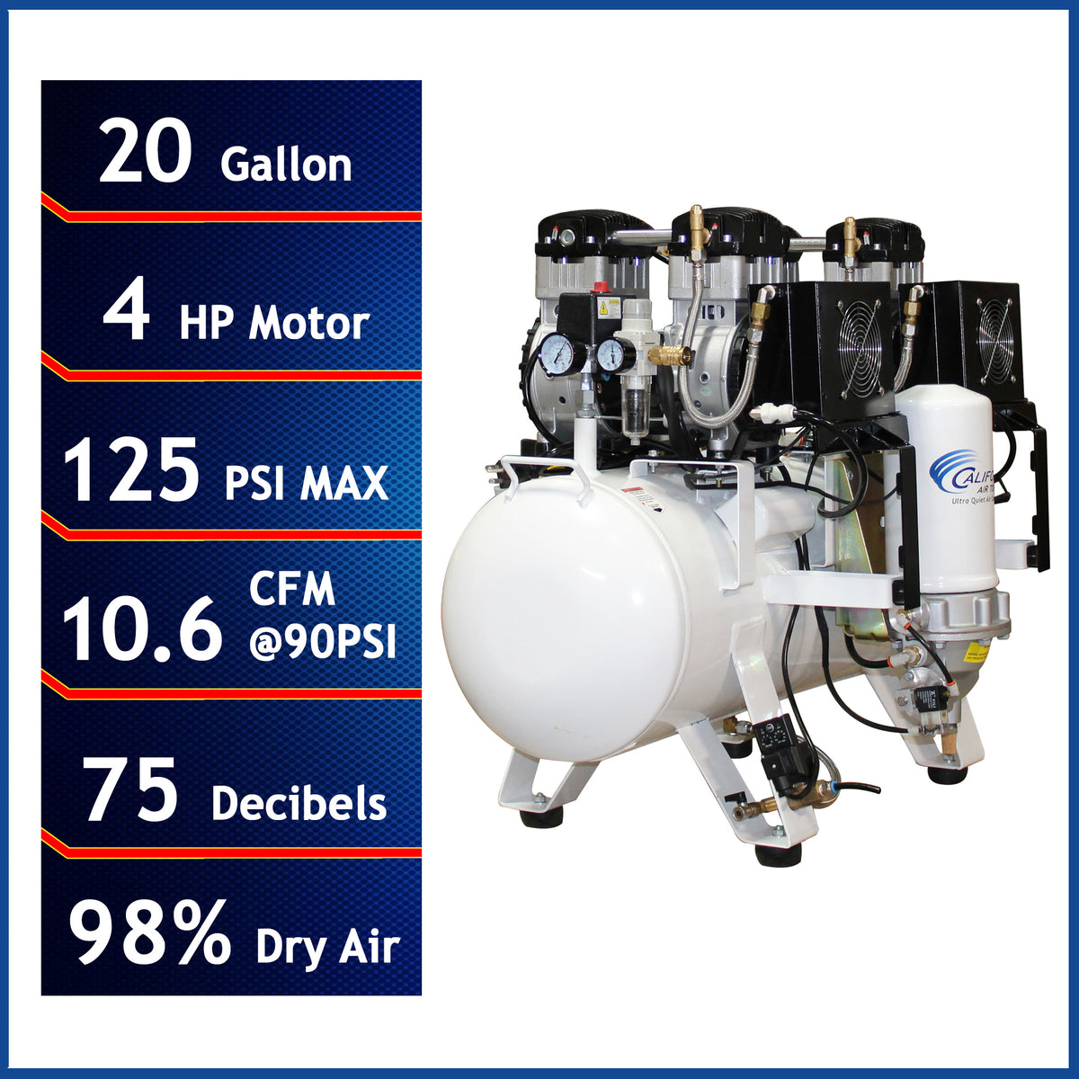 California Air Tools 20040DCADC Ultra Quiet & Oil-Free 4.0 Hp, 20.0 Gal. Steel Tank Air Compressor with Air Drying System