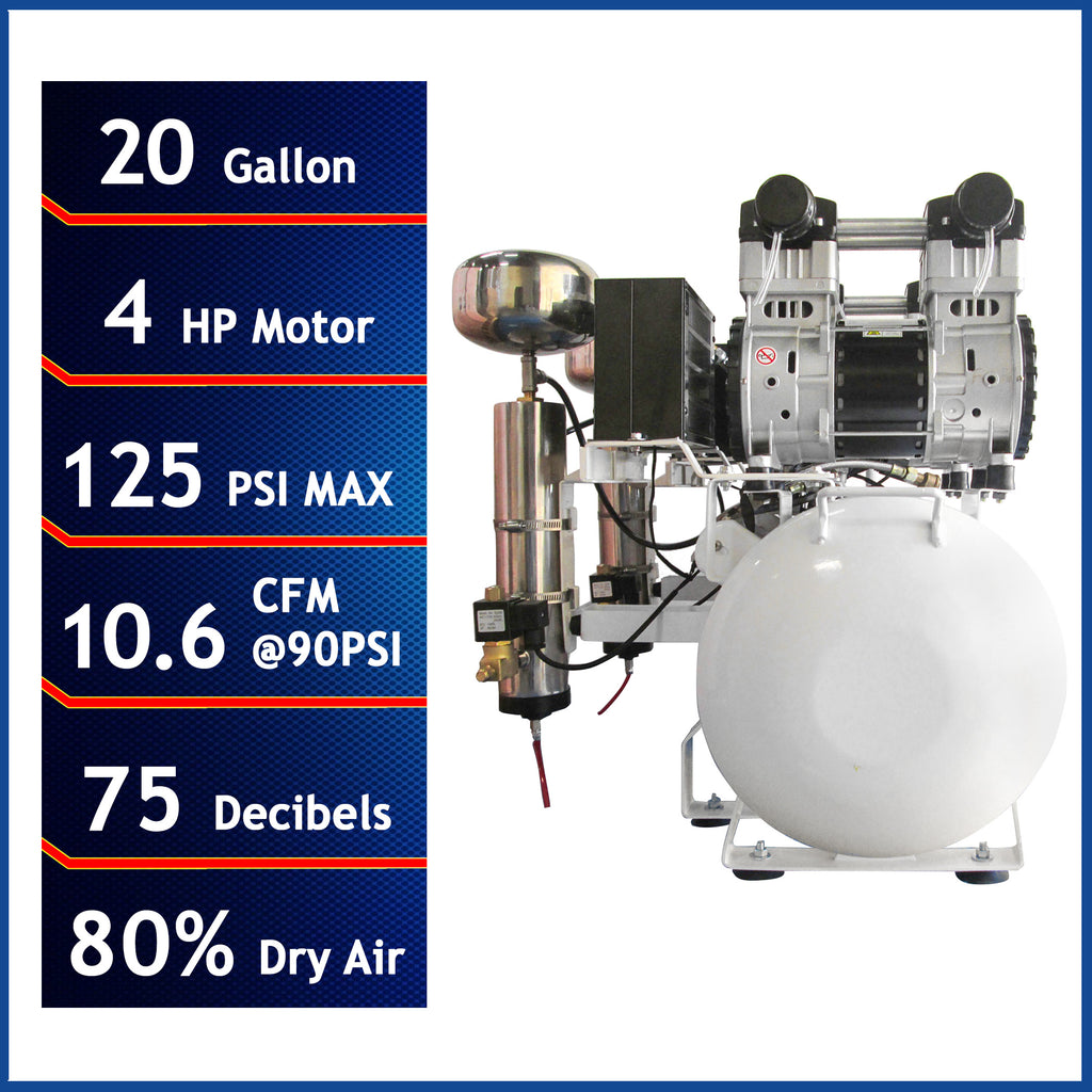California Air Tools 20040DC Ultra Quiet & Oil-Free 4.0 Hp, 20.0 Gal. Steel Tank Air Compressor with Auto Drain Valve and Dolly