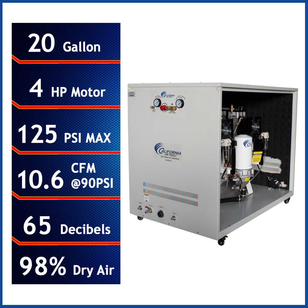 California Air Tools 20040DSPCADC Ultra Quiet & Oil-Free 4.0 Hp, 20.0 Gal. Air Compressor with Air Dryer in Sound Proof Cabinet