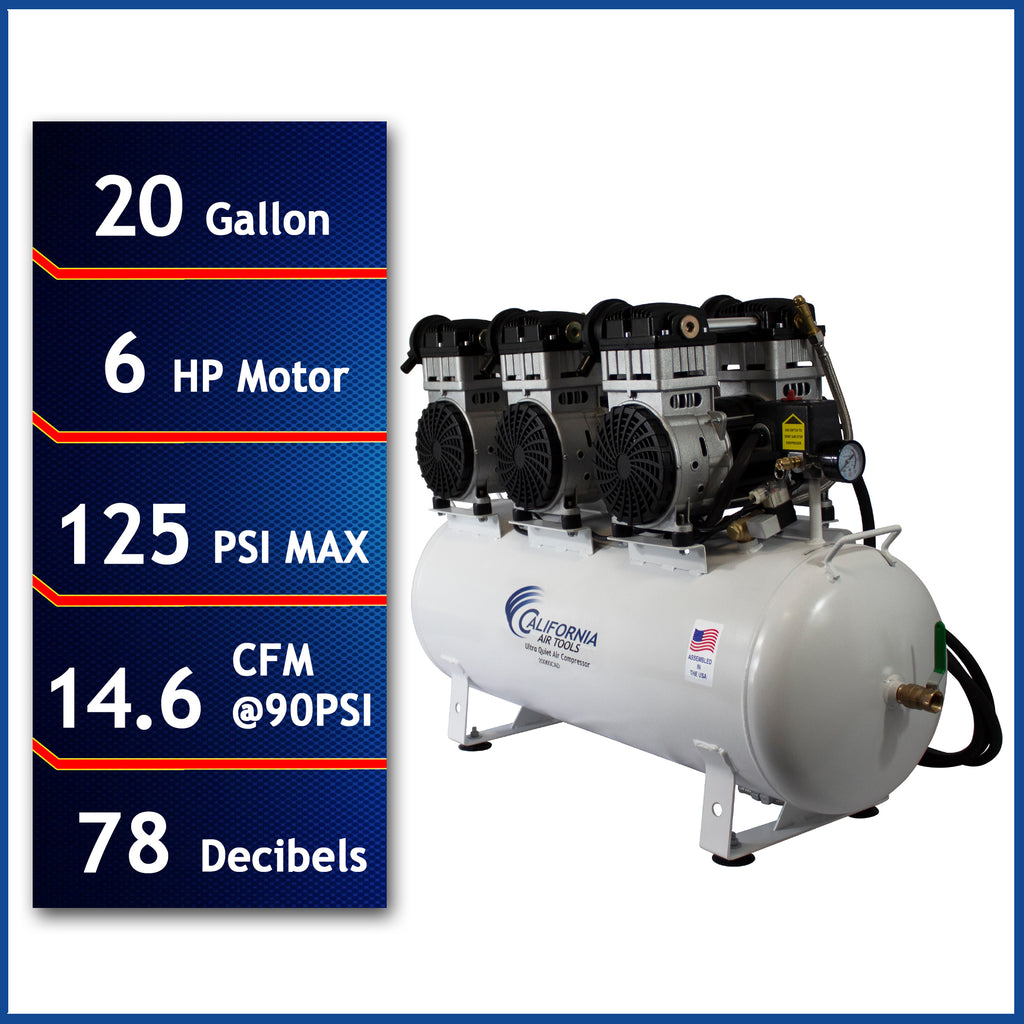 California Air Tools 20060CAD Ultra Quiet & Oil-Free 6.0 Hp, 20.0 Gal. Steel Tank Air Compressor with Auto Drain Valve