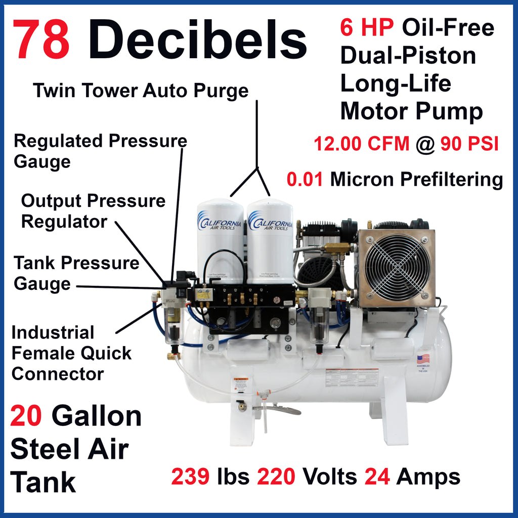 California Air Tools 20060DCC Ultra Quiet & Oil-Free 6.0 Hp, 20.0 Gal. Steel Tank Air Compressor with Dolly