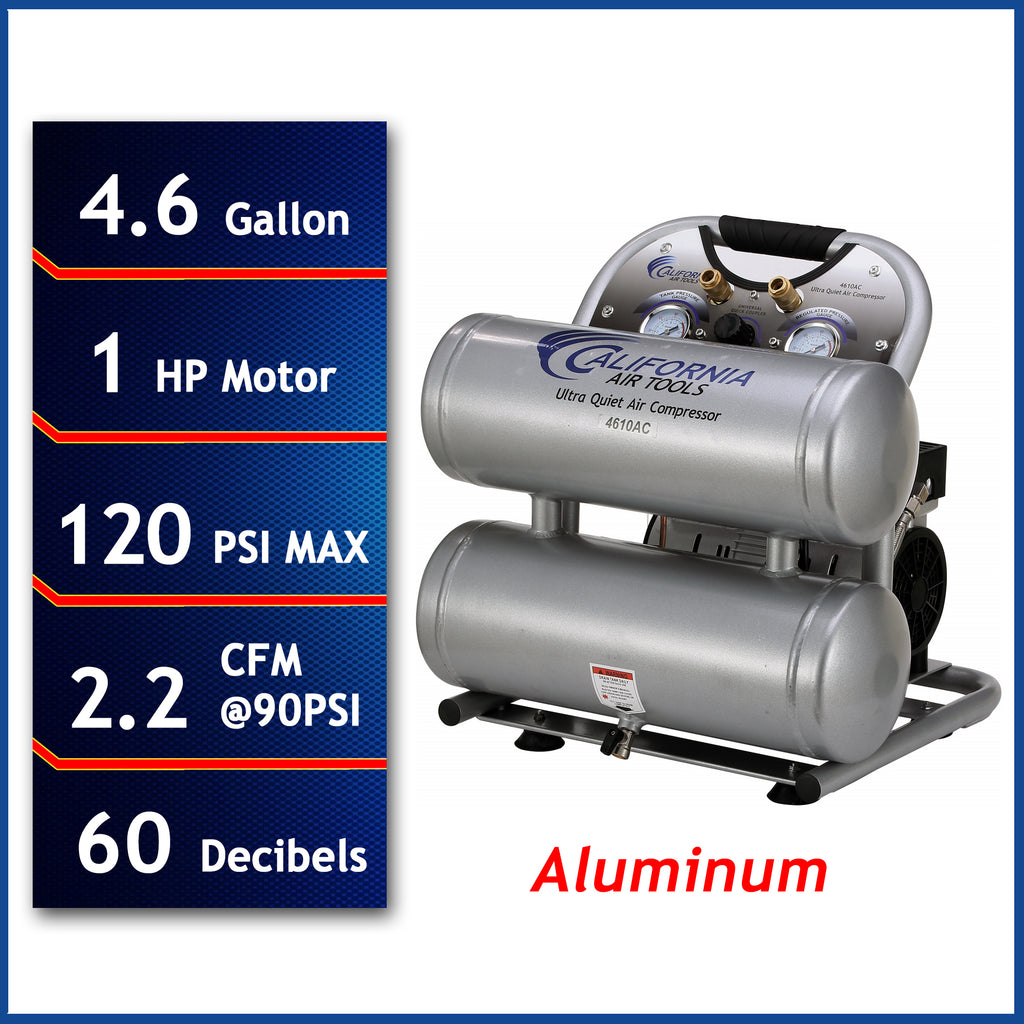 California Air Tools 4620AC Ultra Quiet  & Oil-Free  2.0 Hp, 4.0 Gal. Aluminum Twin Tank Air Compressor