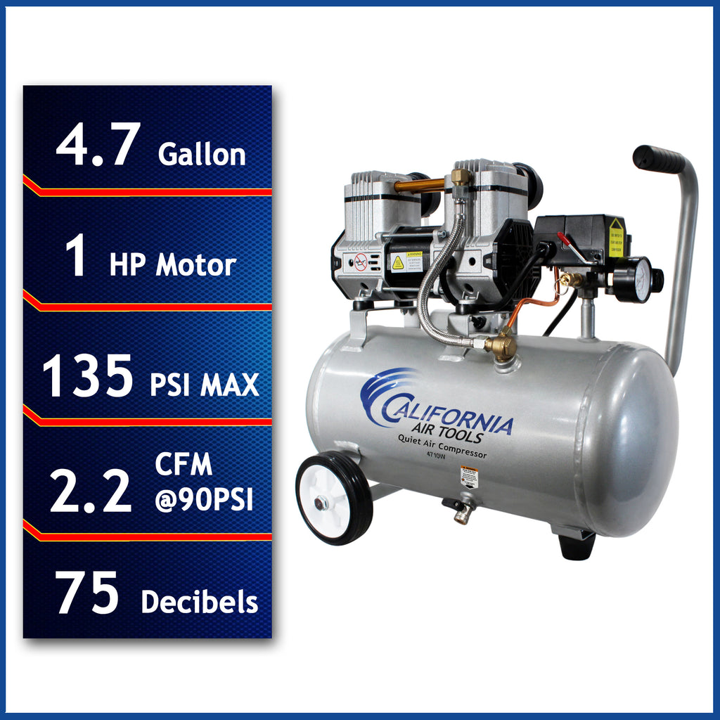 California Air Tools 4710W Quiet, Lightweight and Portable 4.7 Gallon, 1.0 Hp Air Compressor with wheels