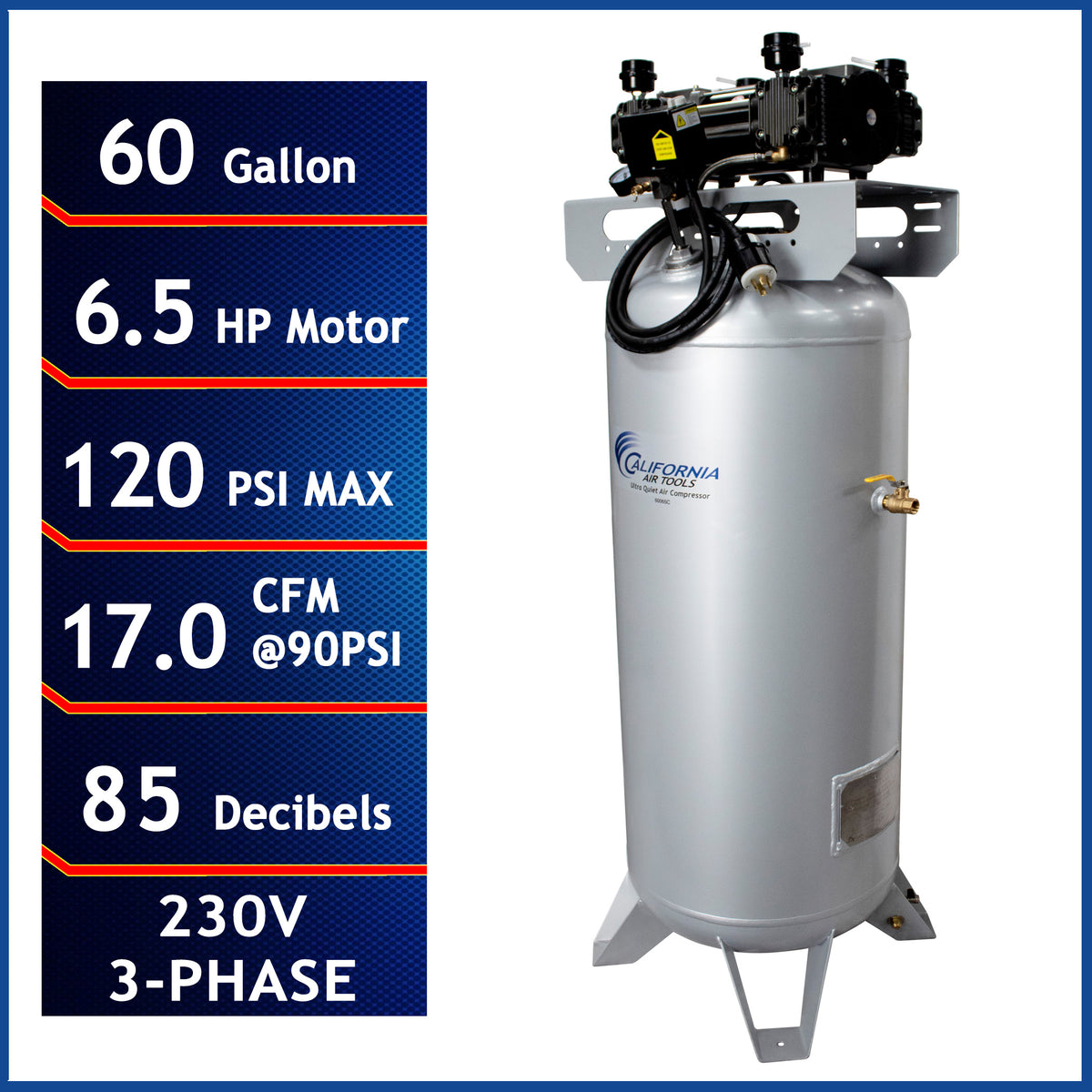 California Air Tools 60065C Ultra Quiet & Oil-Free 6.5 Hp, 60 Gal. Steel Tank Air Compressor