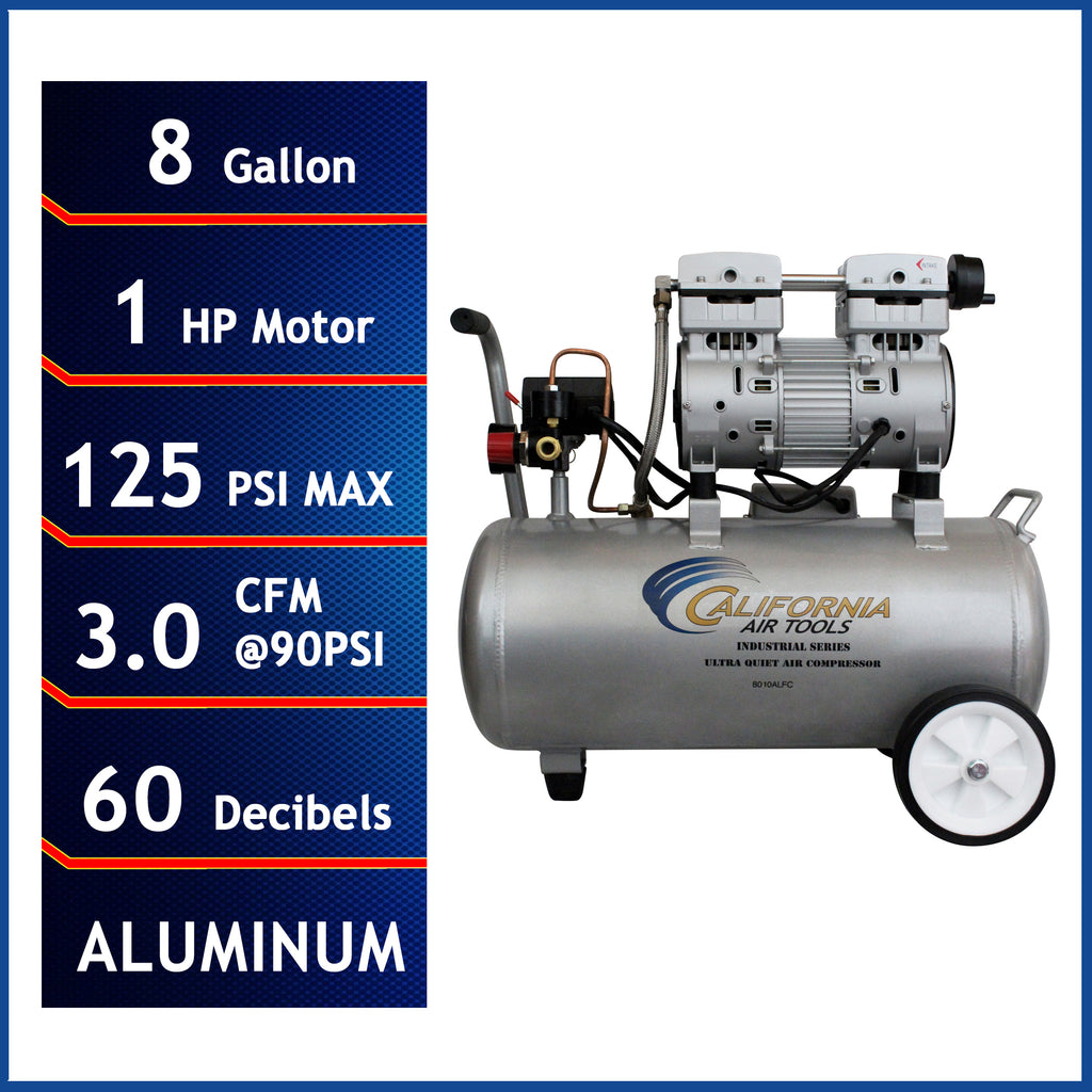 California Air Tools 8010ALFC Ultra Quiet & Oil-Free 1.0 Hp 8.0 Gal. Aluminum Tank Air Compressor