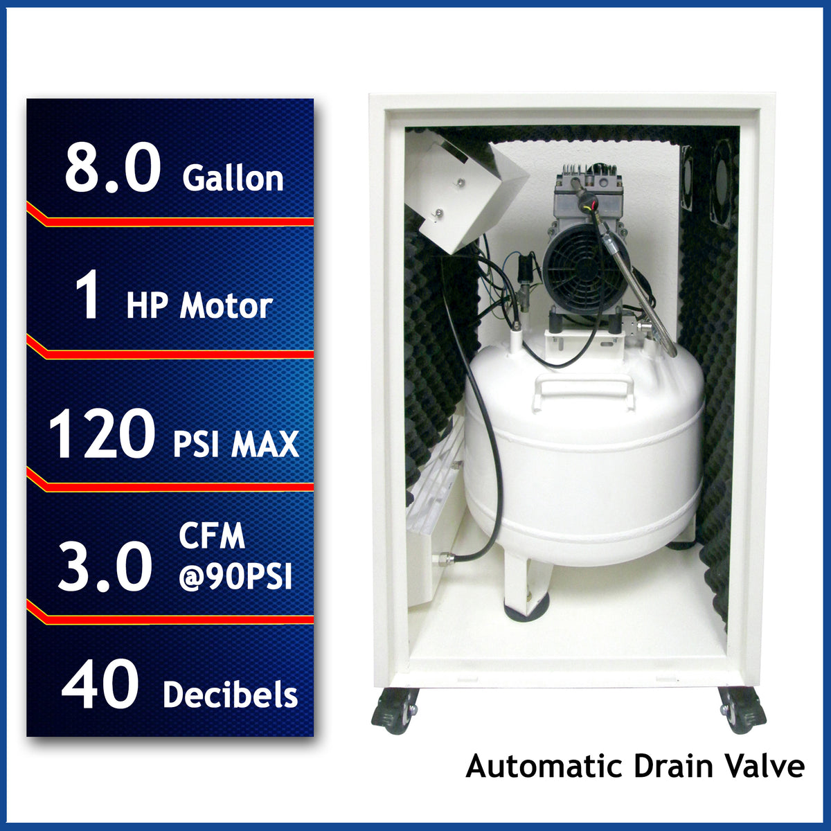 California Air Tools 8010SPCAD Ultra Quiet & Oil-Free 1.0 Hp, 8.0 Gal. Air Compressor in Sound Proof Cabinet with Auto Drain Valve