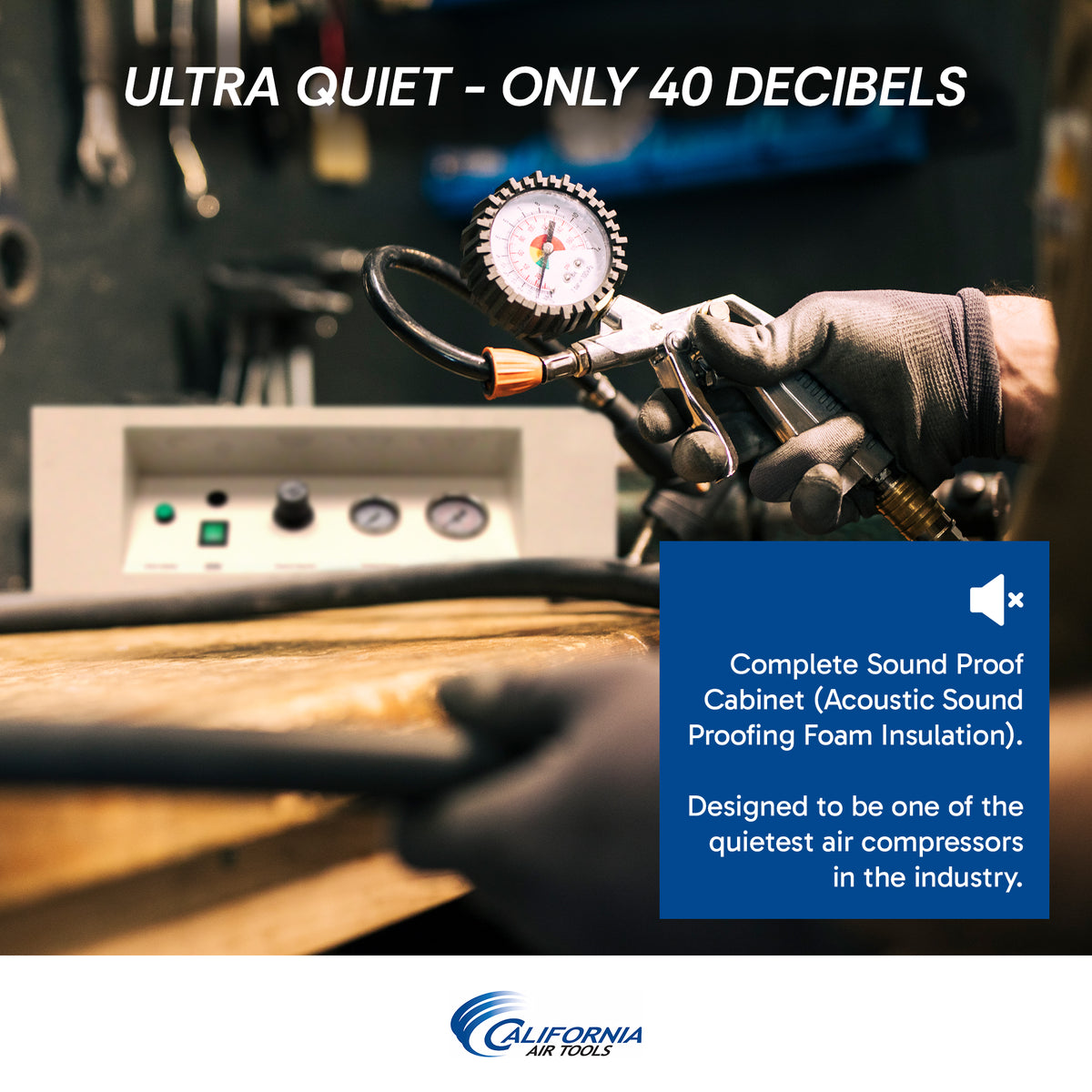 California Air Tools 8010SPCAD Ultra Quiet & Oil-Free 1.0 Hp, 8.0 Gal. Air Compressor in Sound Proof Cabinet with Auto Drain Valve