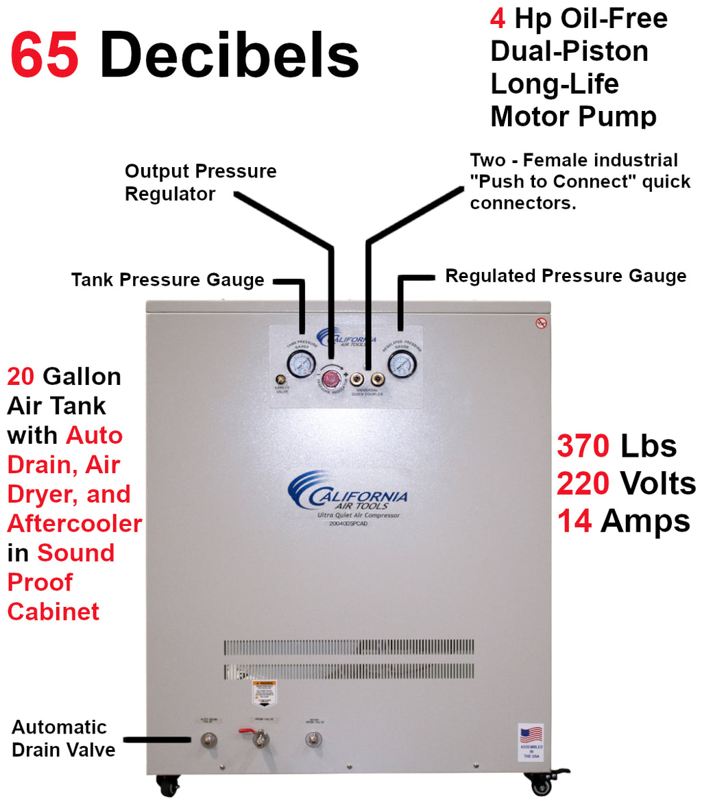 California Air Tools 20040DSPCAD Ultra Quiet  & Oil-Free  4.0 Hp, 20.0 Gal. Air Compressor with Air Drying System in Sound Proof Cabinet