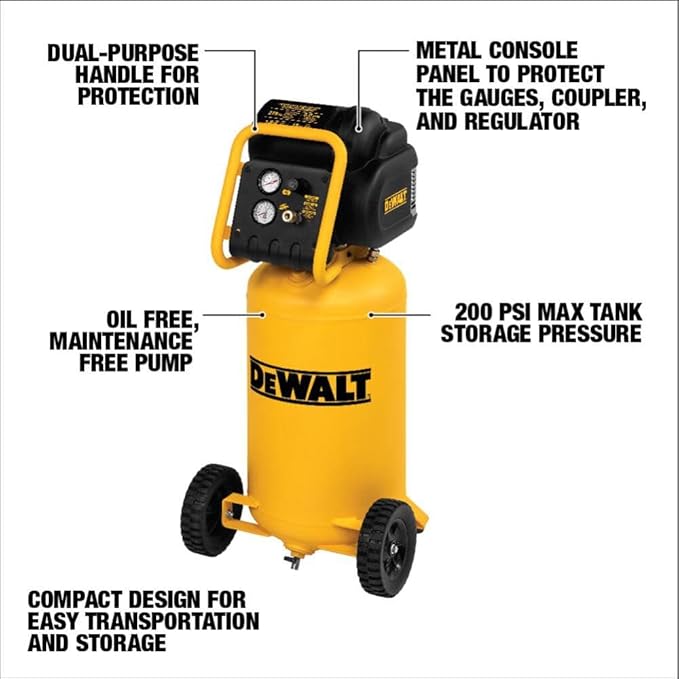 DEWALT D55168 workshop air compressor, portable, vertical, 1.6 hp power