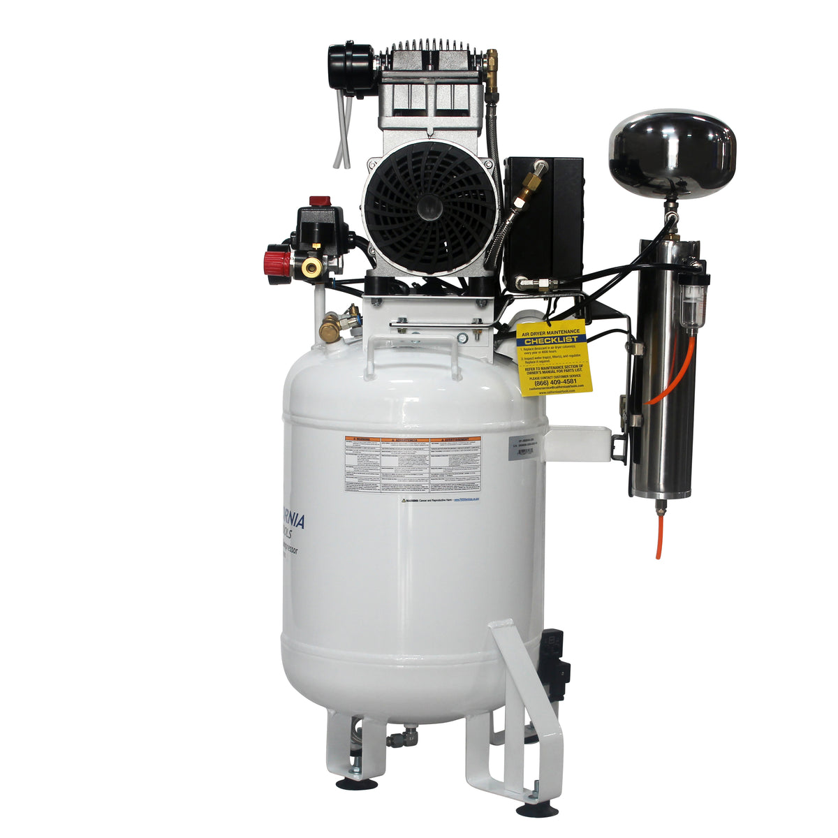 California Air Tools 10020DCAD-22060 Ultra Quiet  & Oil-Free  2.0 Hp, 10.0 Gal. Steel Tank Air Compressor with Air Drying System  (220V 60Hz)
