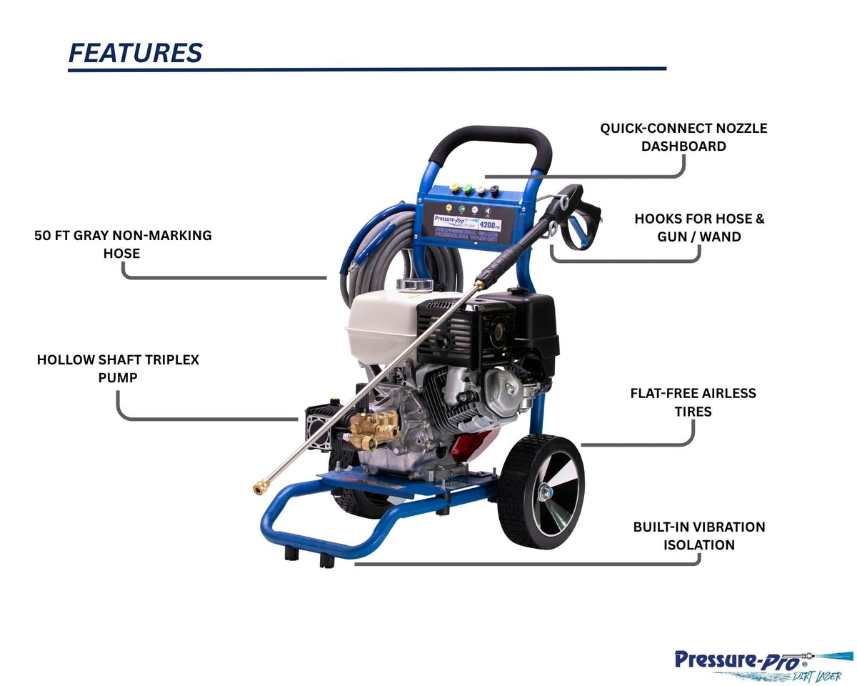 Dirt Laser PP4240H Gas Pressure Washer, 4,200 PSI, 4 GPM, Honda GX390