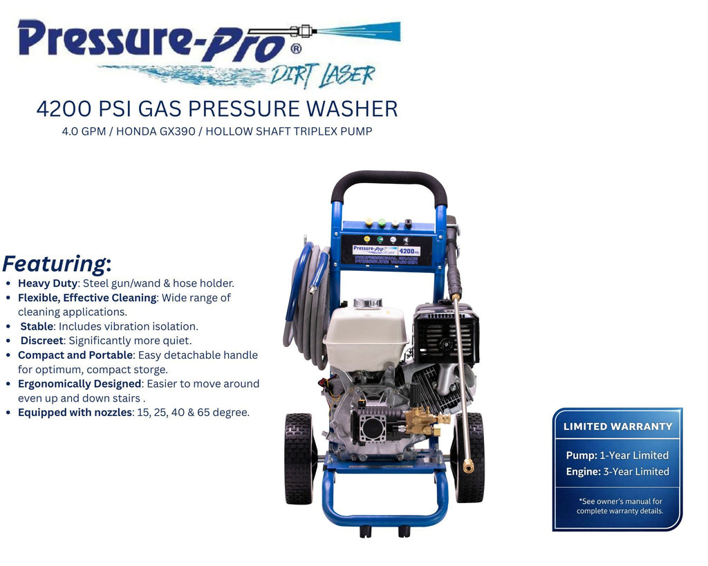Dirt Laser PP4240H Gas Pressure Washer, 4,200 PSI, 4 GPM, Honda GX390