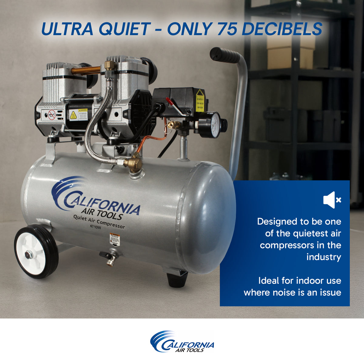 California Air Tools 4710W Quiet, Lightweight and Portable 4.7 Gallon, 1.0 Hp Air Compressor with wheels